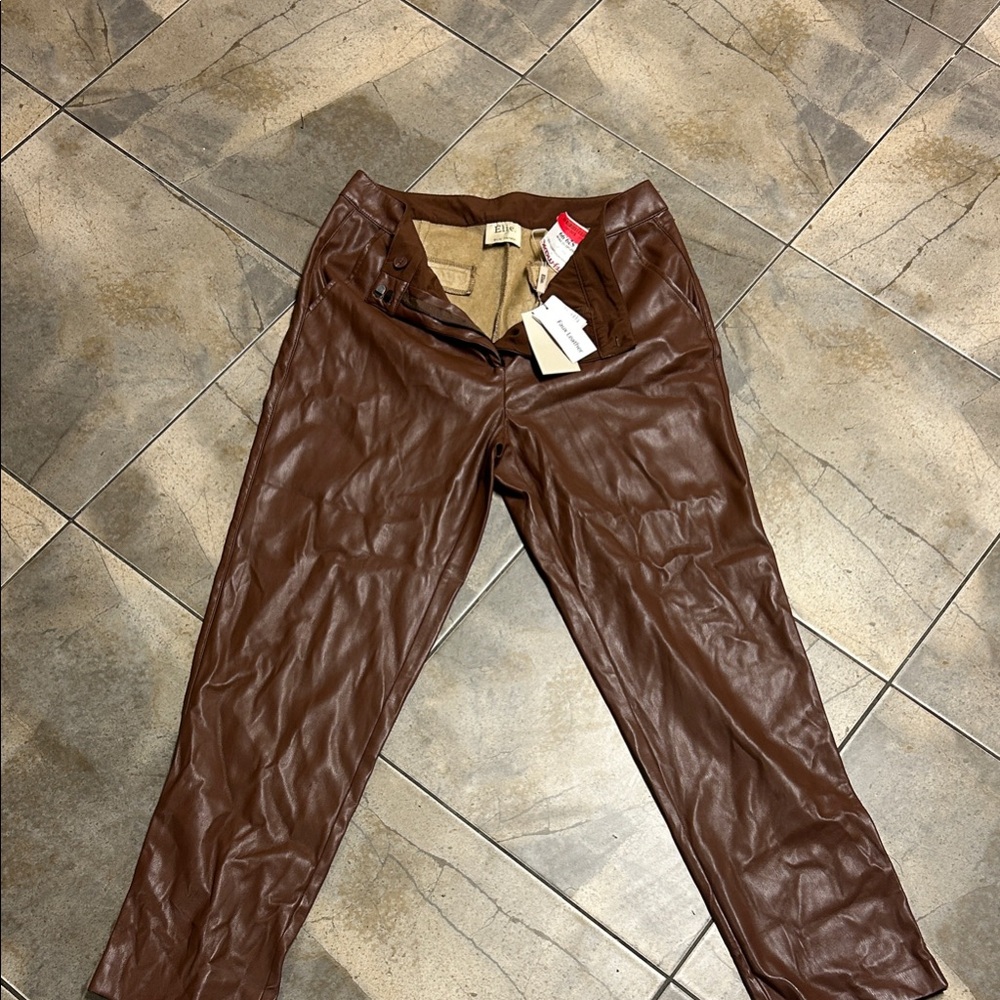 Elie Tahari Brown Faux Leather Pants